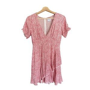 Princess Polly Red Floral Wrap Mini Dress 4 Ruffle Hem Short Sleeve Cottagecore